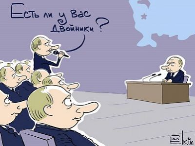 Пресс-конференция Путина, карикатура С.Елкина. Источник - https://www.facebook.com/sergey.elkin1